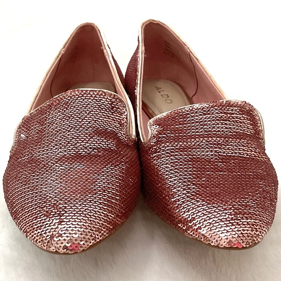 Pink ALDO Sequined Metallic Slip On Loafers Size 6.5 - Picture 5 of 11